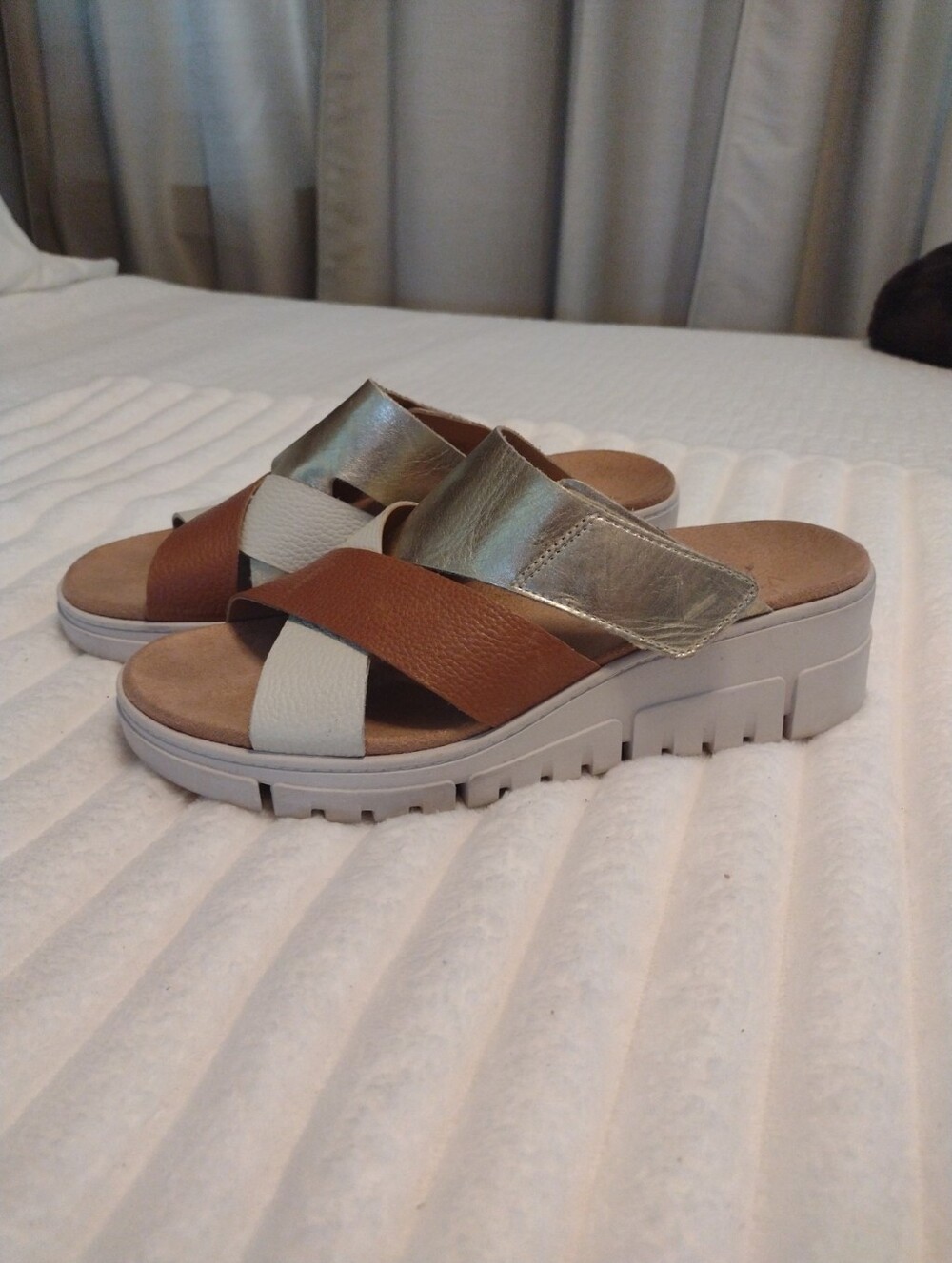 Vionic Women 9.5 Uptown Sunset Platform Slide Sandal Wedge Leather Comfort